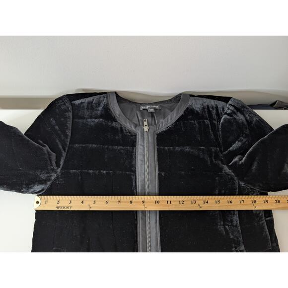 EILEEN FISHER Jacket S Velvet Silk Blend Full Zip Quilted Lined Black - Picture 8 of 10